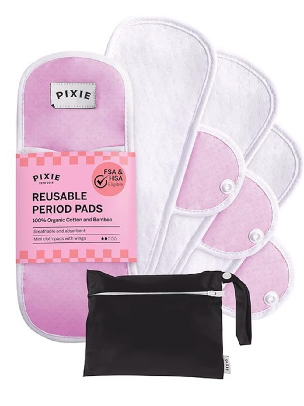Pixi Reusable Period Pads - Pink and White Set